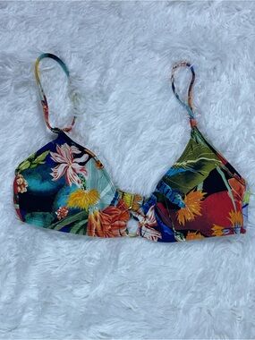 Hobie Women’s Tropical Floral Bikini Top in Navy, Green, Orange, Yellow Size M